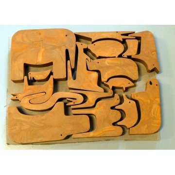 SCULTURA DESIGN ENZO MARI 1957 16 ANIMALI PUZZLE 3015D 1957 DANESE RESINA ITALY