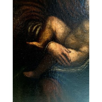 ANTICO DIPINTO OLIO TELA Madonna del latte GESU BAMBINO Maternità RELIGIOSO '600