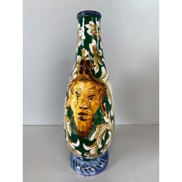 ANTICA FIASCHETTA DEL PELLEGRINO MAIOLICA POLICROMA GROTTESCHE ITALIAN POTTERY