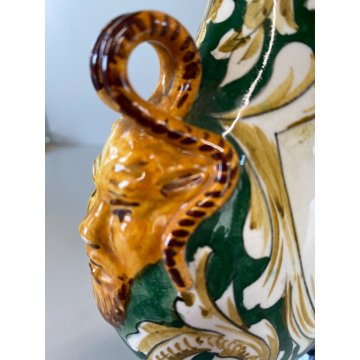 ANTICA FIASCHETTA DEL PELLEGRINO MAIOLICA POLICROMA GROTTESCHE ITALIAN POTTERY