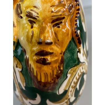 ANTICA FIASCHETTA DEL PELLEGRINO MAIOLICA POLICROMA GROTTESCHE ITALIAN POTTERY