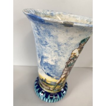 VASO CERAMICA FORMA TROMBA DECORO ISTORIATO RINASCIMENTALE FIGURA MORO TURBANTE