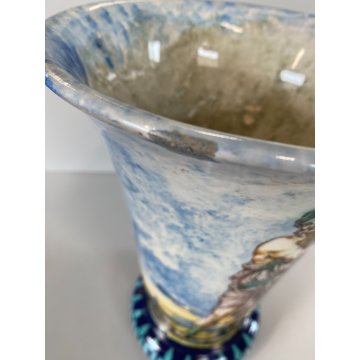VASO CERAMICA FORMA TROMBA DECORO ISTORIATO RINASCIMENTALE FIGURA MORO TURBANTE