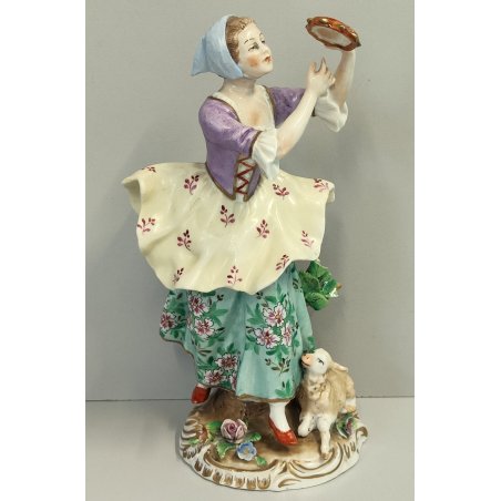 SCULTURA Contadina Pecora STATUINA CERAMICA BIANCA Ginori Capodimonte EPOCA '900