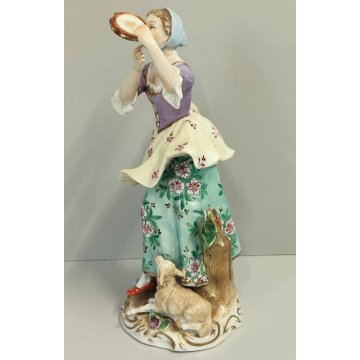 SCULTURA Contadina Pecora STATUINA CERAMICA BIANCA Ginori Capodimonte EPOCA '900