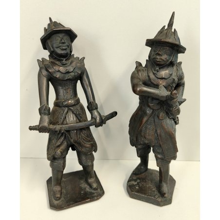 ANTICA COPPIA Guerriero Cinese Dinastia Tang SCULTURA BRONZO epoca '900 soldato