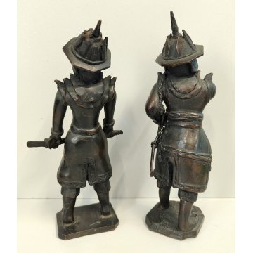 ANTICA COPPIA Guerriero Cinese Dinastia Tang SCULTURA BRONZO epoca '900 soldato