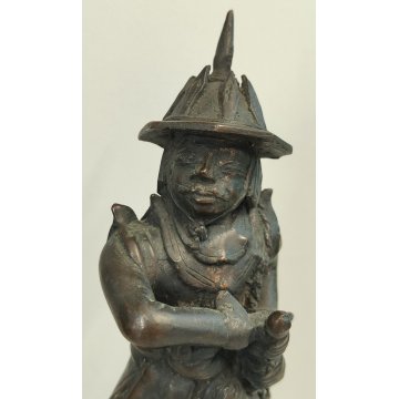 ANTICA COPPIA Guerriero Cinese Dinastia Tang SCULTURA BRONZO epoca '900 soldato
