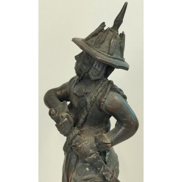 ANTICA COPPIA Guerriero Cinese Dinastia Tang SCULTURA BRONZO epoca '900 soldato
