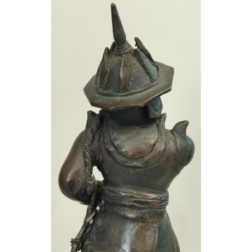 ANTICA COPPIA Guerriero Cinese Dinastia Tang SCULTURA BRONZO epoca '900 soldato