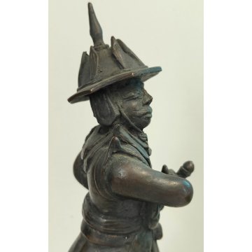 ANTICA COPPIA Guerriero Cinese Dinastia Tang SCULTURA BRONZO epoca '900 soldato