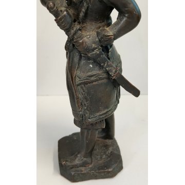 ANTICA COPPIA Guerriero Cinese Dinastia Tang SCULTURA BRONZO epoca '900 soldato