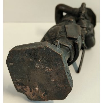 ANTICA COPPIA Guerriero Cinese Dinastia Tang SCULTURA BRONZO epoca '900 soldato