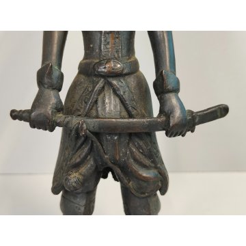 ANTICA COPPIA Guerriero Cinese Dinastia Tang SCULTURA BRONZO epoca '900 soldato
