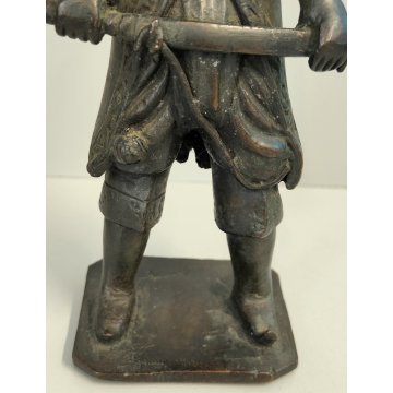 ANTICA COPPIA Guerriero Cinese Dinastia Tang SCULTURA BRONZO epoca '900 soldato