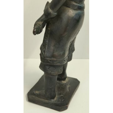 ANTICA COPPIA Guerriero Cinese Dinastia Tang SCULTURA BRONZO epoca '900 soldato