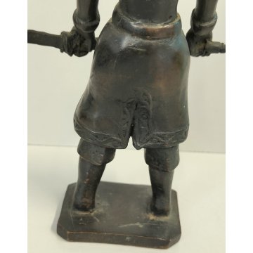 ANTICA COPPIA Guerriero Cinese Dinastia Tang SCULTURA BRONZO epoca '900 soldato