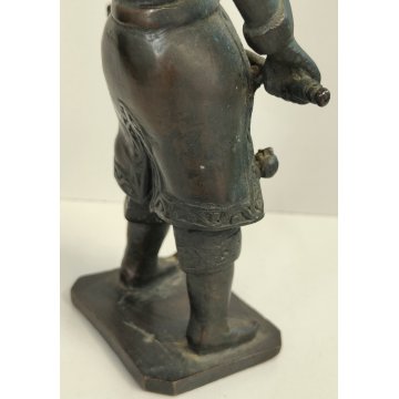 ANTICA COPPIA Guerriero Cinese Dinastia Tang SCULTURA BRONZO epoca '900 soldato