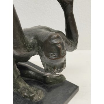 ANTICA SCULTURA BRONZO De Albertis EPOCA 800 figura dinamica STATUA NUDO UOMO