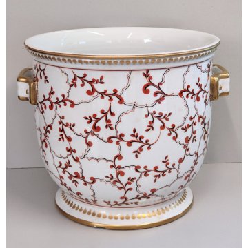 CENTROTAVOLA Porcellana SEVRES Francia CACHEPOT DIPINTO FIORI ORO Vaso Anfora