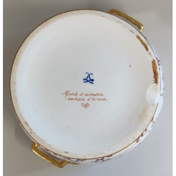 CENTROTAVOLA Porcellana SEVRES Francia CACHEPOT DIPINTO FIORI ORO Vaso Anfora