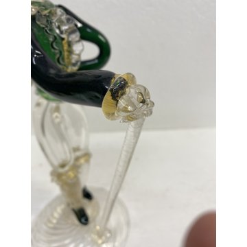 FIGURA RINASCIMENTALE Salviati VETRO SOFFIATO MURANO VERDE AVVENTURINA ORO '50