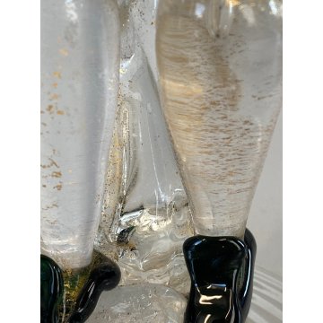 FIGURA RINASCIMENTALE Salviati VETRO SOFFIATO MURANO VERDE AVVENTURINA ORO '50