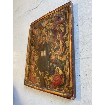 ICONA RUSSA RELIGIOSA GESU' DODICI  APOSTOLI La vera vite LEGNO ARTE SACRA XVIII
