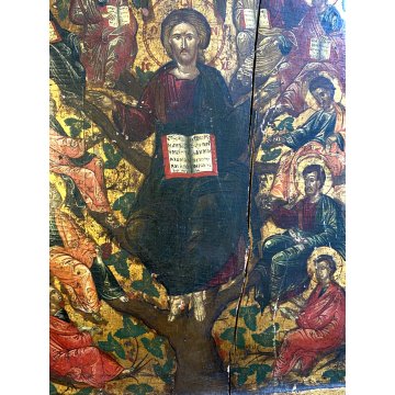 ICONA RUSSA RELIGIOSA GESU' DODICI  APOSTOLI La vera vite LEGNO ARTE SACRA XVIII