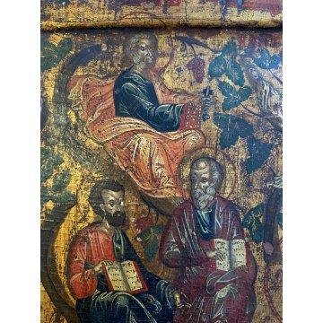 ICONA RUSSA RELIGIOSA GESU' DODICI  APOSTOLI La vera vite LEGNO ARTE SACRA XVIII