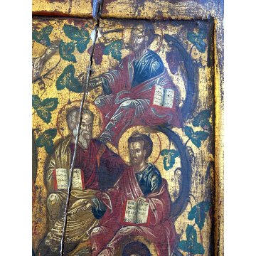 ICONA RUSSA RELIGIOSA GESU' DODICI  APOSTOLI La vera vite LEGNO ARTE SACRA XVIII