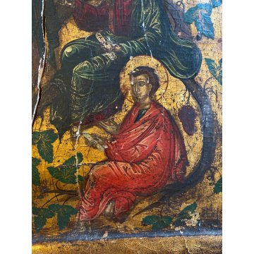 ICONA RUSSA RELIGIOSA GESU' DODICI  APOSTOLI La vera vite LEGNO ARTE SACRA XVIII