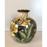 VASO PORCELLANA G. Fieravino DECORO DISEGNO FIOREALE VERDE ORO  ø 17 cm