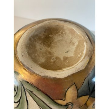 VASO PORCELLANA G. Fieravino DECORO DISEGNO FIOREALE VERDE ORO  ø 17 cm