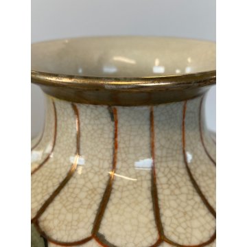 VASO PORCELLANA G. Fieravino DECORO DISEGNO FIOREALE VERDE ORO  ø 17 cm
