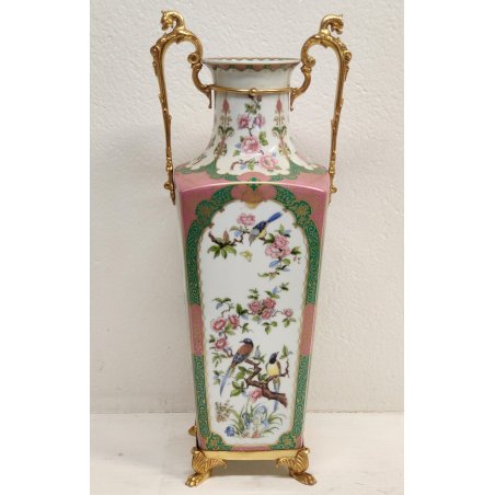 GRANDE VASO ANFORA Porcellana Kaiser DIPINTO Fiori Uccelli CHINOISERIE W Germany