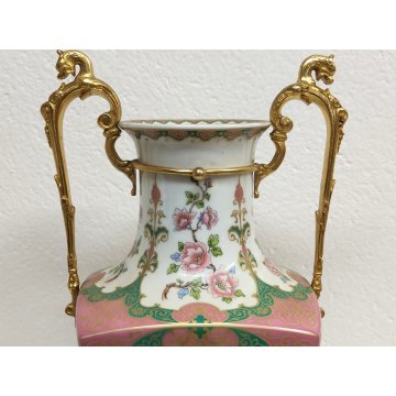GRANDE VASO ANFORA Porcellana Kaiser DIPINTO Fiori Uccelli CHINOISERIE W Germany
