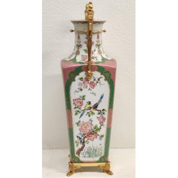 GRANDE VASO ANFORA Porcellana Kaiser DIPINTO Fiori Uccelli CHINOISERIE W Germany