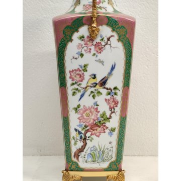 GRANDE VASO ANFORA Porcellana Kaiser DIPINTO Fiori Uccelli CHINOISERIE W Germany