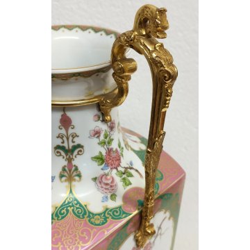 GRANDE VASO ANFORA Porcellana Kaiser DIPINTO Fiori Uccelli CHINOISERIE W Germany