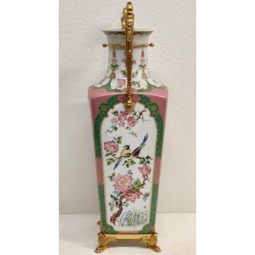 GRANDE VASO ANFORA Porcellana Kaiser DIPINTO Fiori Uccelli CHINOISERIE W Germany