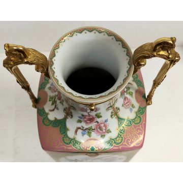 GRANDE VASO ANFORA Porcellana Kaiser DIPINTO Fiori Uccelli CHINOISERIE W Germany