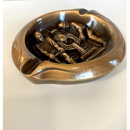 POSACENERE SCULTURA BRONZO DORATO BASSORILIEVO Fonderie D'Arte Fracaro ø23cm '90