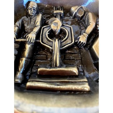 POSACENERE SCULTURA BRONZO DORATO BASSORILIEVO Fonderie D'Arte Fracaro ø23cm '90