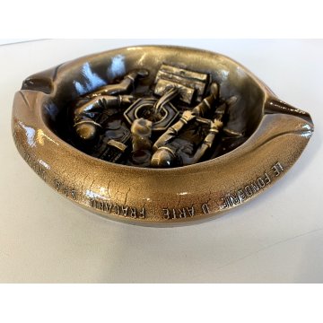 POSACENERE SCULTURA BRONZO DORATO BASSORILIEVO Fonderie D'Arte Fracaro ø23cm '90