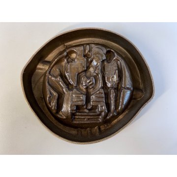 POSACENERE SCULTURA BRONZO DORATO BASSORILIEVO Fonderie D'Arte Fracaro ø23cm '90