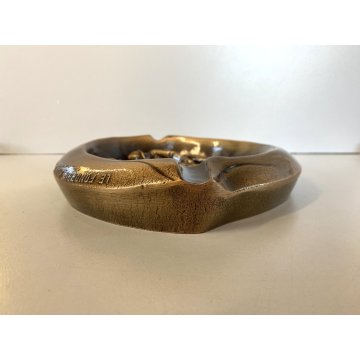 POSACENERE SCULTURA BRONZO DORATO BASSORILIEVO Fonderie D'Arte Fracaro ø23cm '90