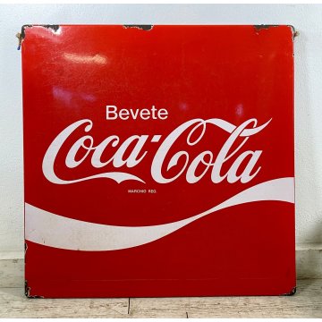 INSEGNA VINTAGE WALL SIGN BEVETE Coca-Cola METALLO SMALTATO 90X90cm '70s ITALIA