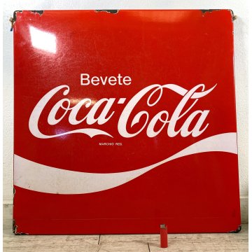 INSEGNA VINTAGE WALL SIGN BEVETE Coca-Cola METALLO SMALTATO 90X90cm '70s ITALIA