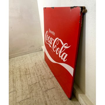INSEGNA VINTAGE WALL SIGN BEVETE Coca-Cola METALLO SMALTATO 90X90cm '70s ITALIA